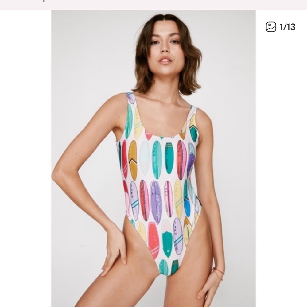 New NWT Nasty Gal Recycled Surfboard Scoop High Leg Swimsuit 10